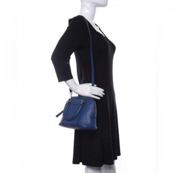 NWT Gucci Blue Leather Mini Guccissima Dome - Satchel Crossbody Shoulder Bag - Picture 8 of 11